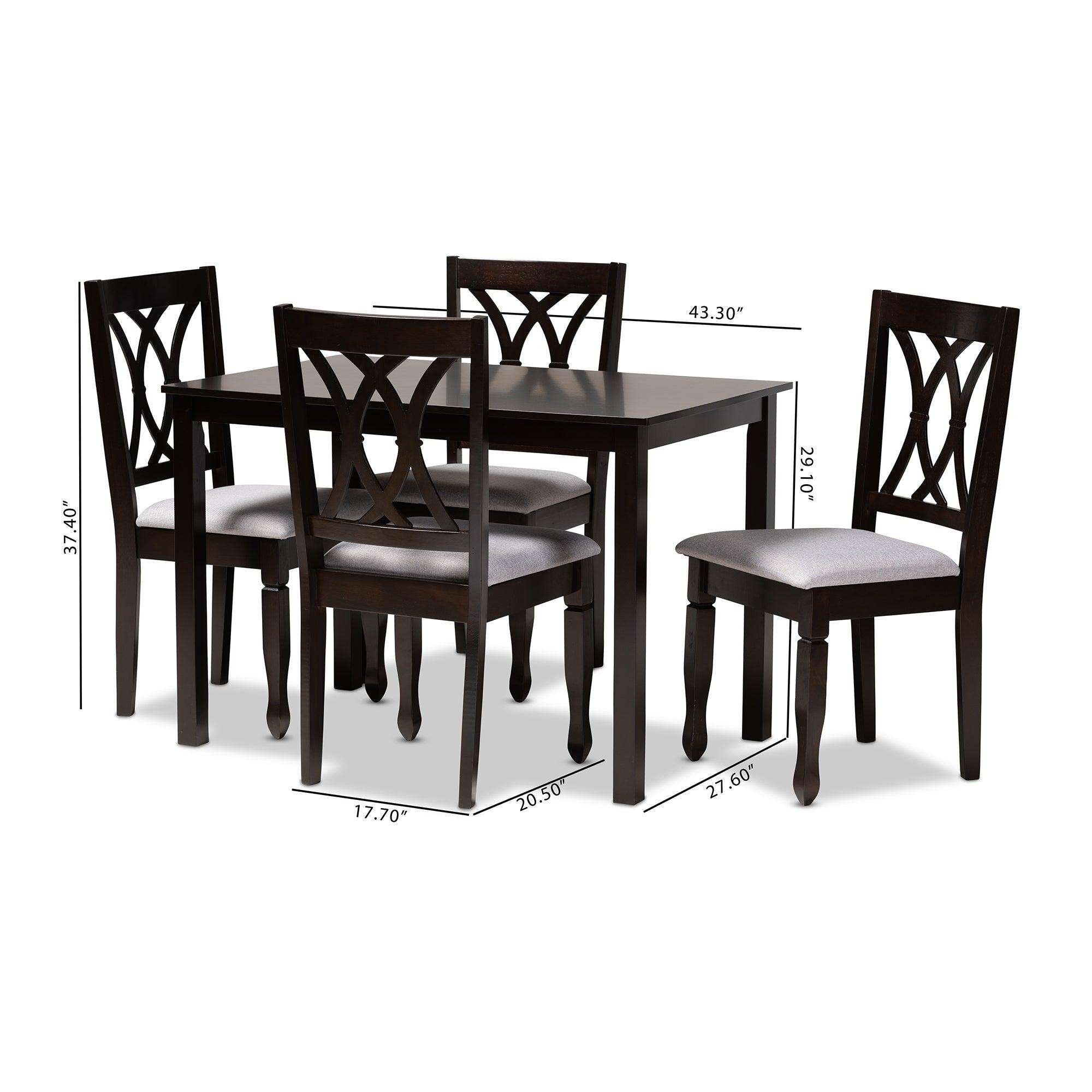 Reneau Modern and Contemporary Fabric Upholstered Espresso Finished Wood 5-Piece Dining Set