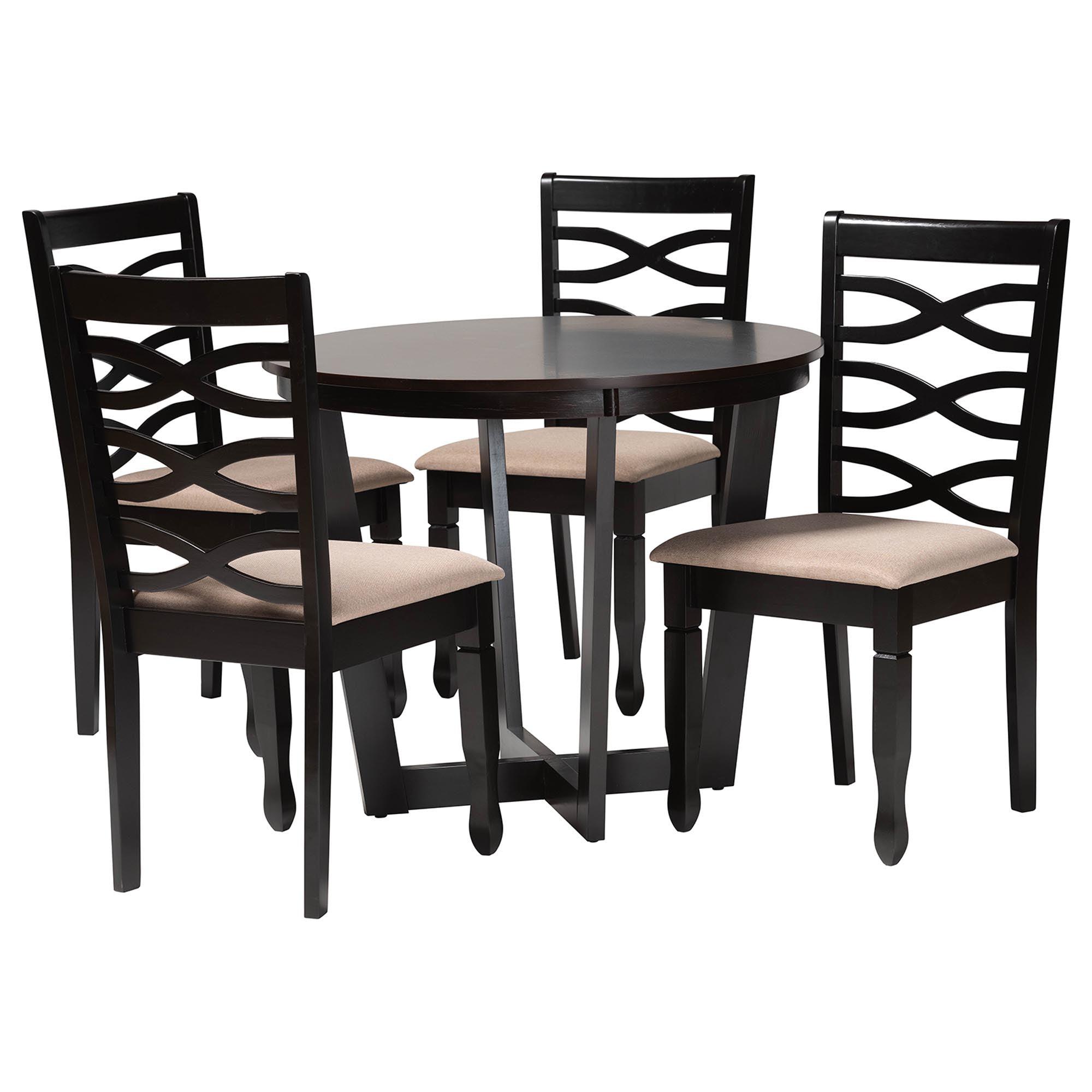 Leda Modern Sand Fabric and Finished Wood 5-Piece Dining Set