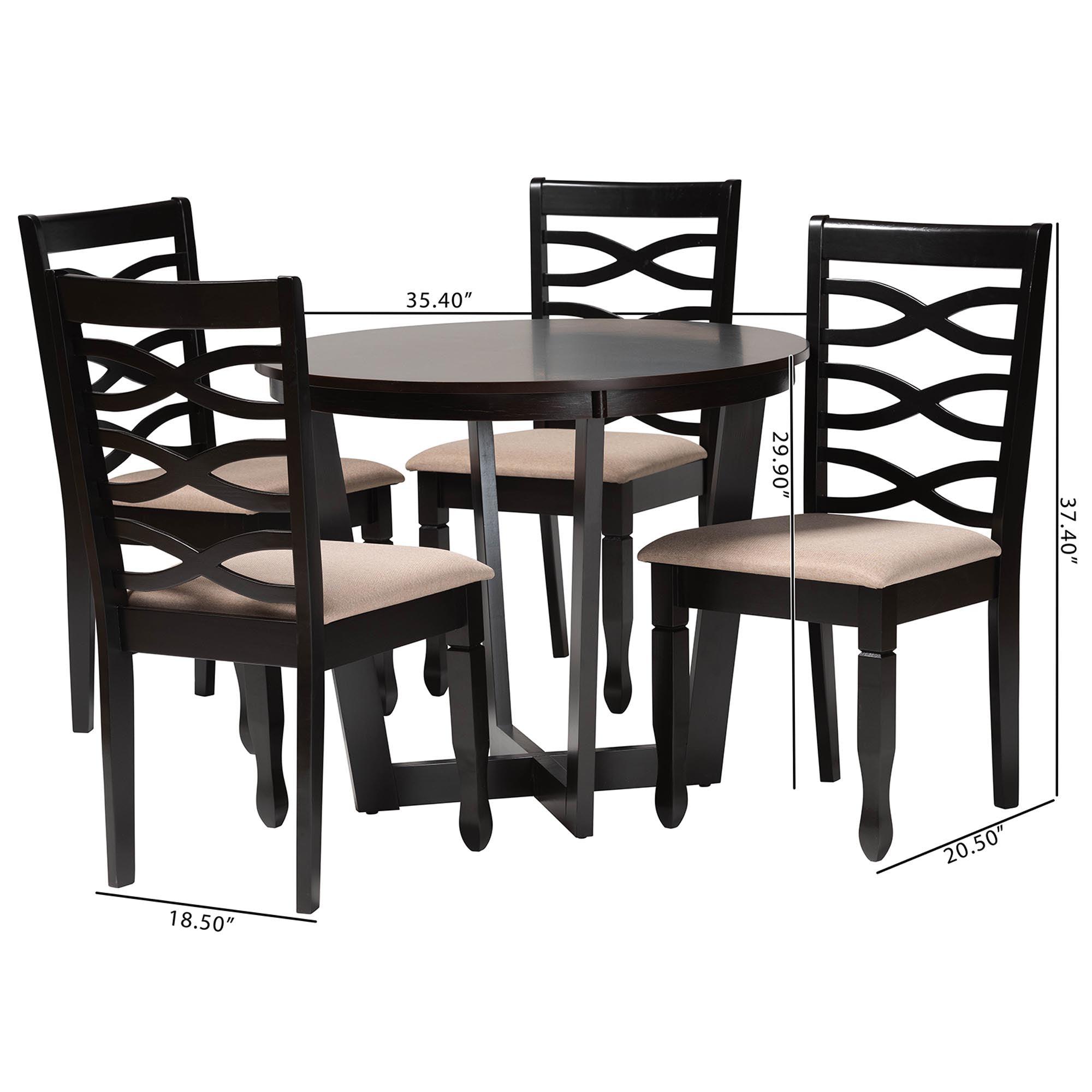 Leda Modern Sand Fabric and Finished Wood 5-Piece Dining Set