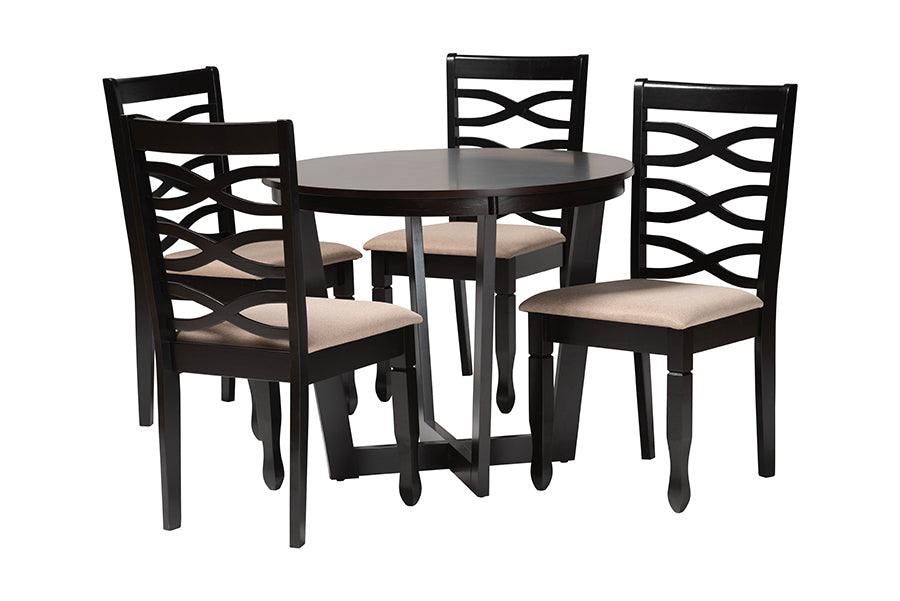 Leda Modern Sand Fabric and Finished Wood 5-Piece Dining Set