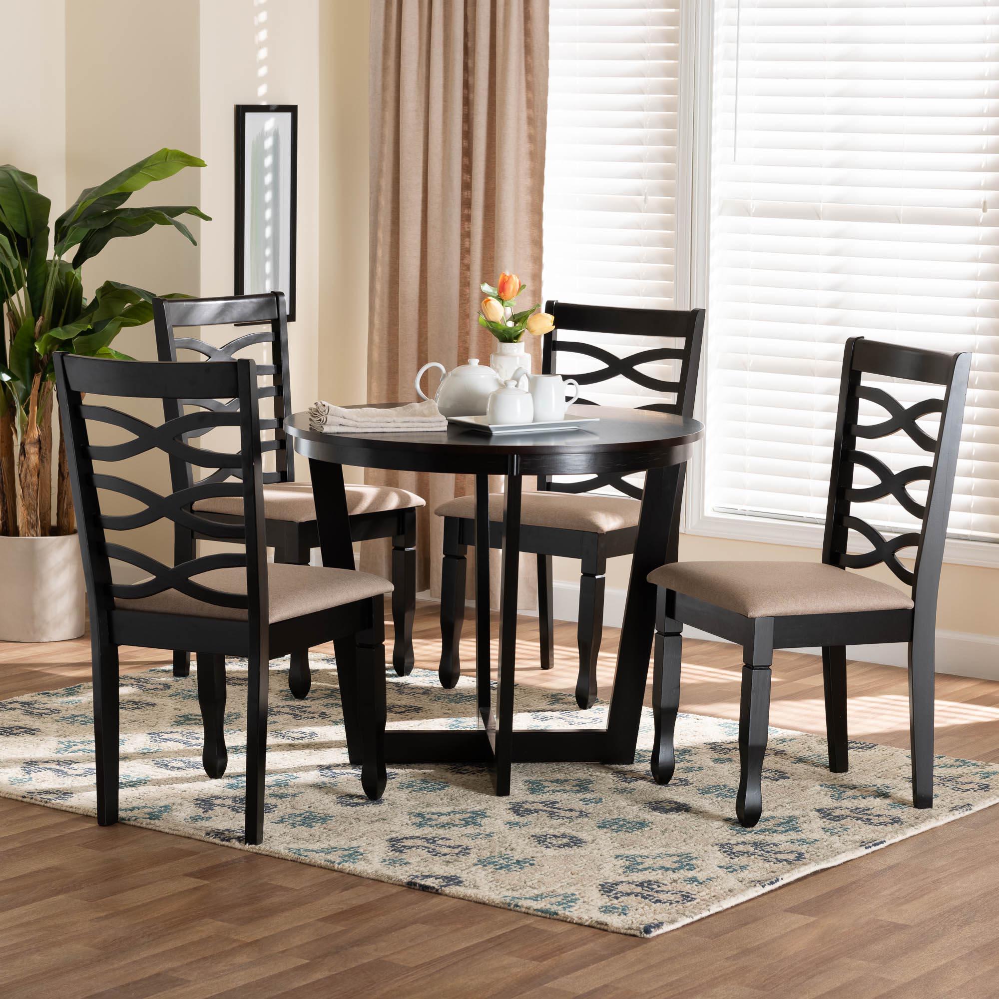 Leda Modern Sand Fabric and Finished Wood 5-Piece Dining Set