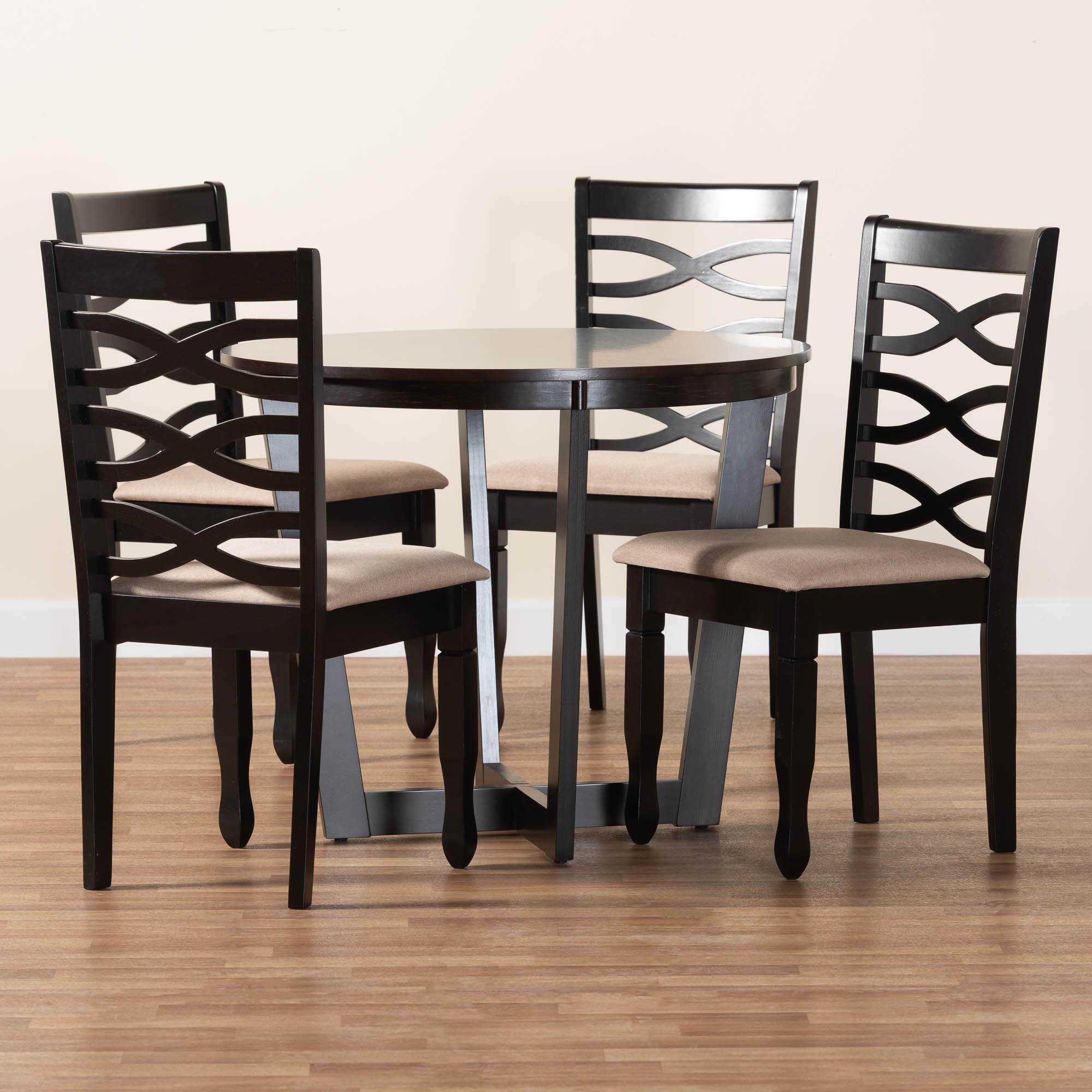 Leda Modern Sand Fabric and Finished Wood 5-Piece Dining Set