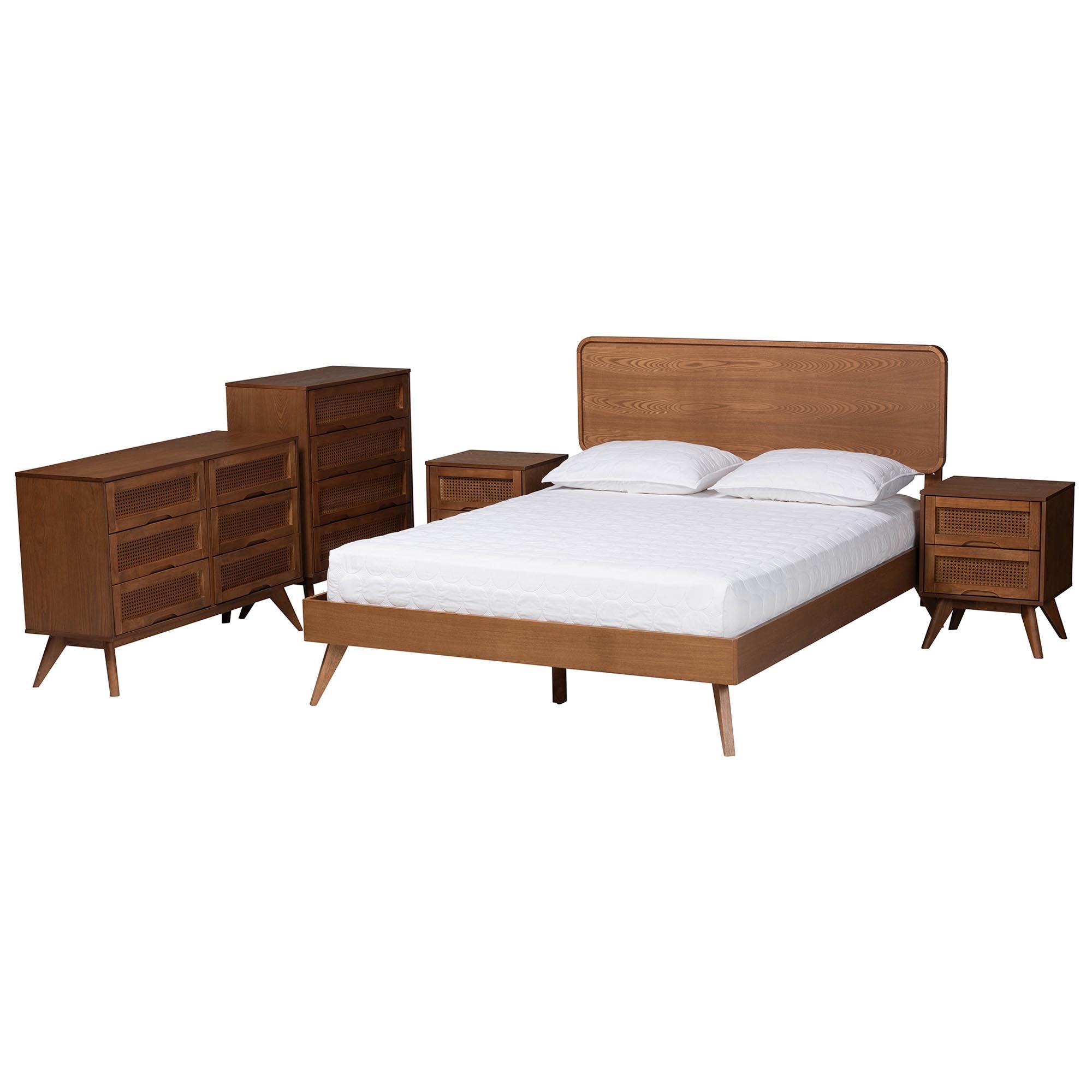 Demeter Mid-Century Modern Finished Wood 5-Piece Bedroom Set