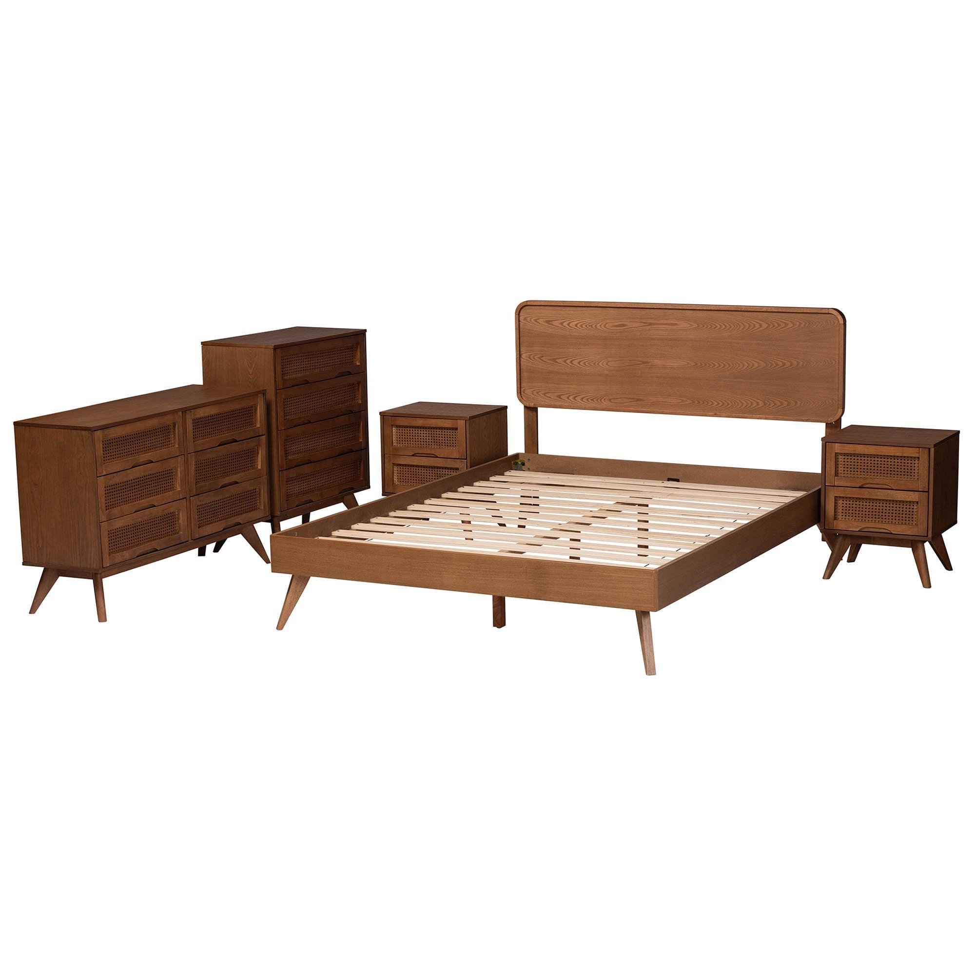 Demeter Mid-Century Modern Finished Wood 5-Piece Bedroom Set