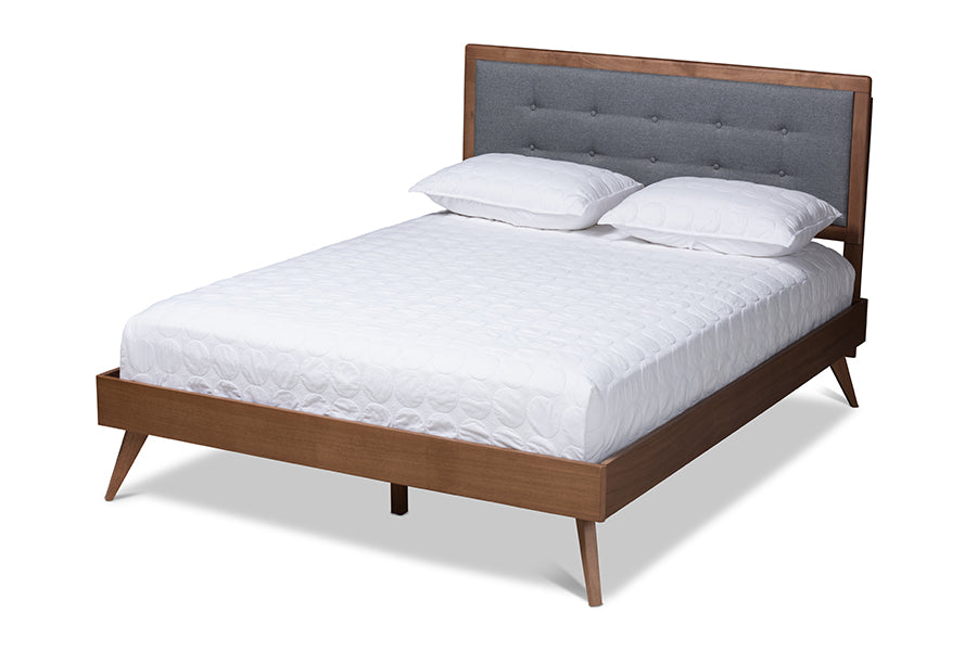Ines Mid-Century Modern Fabric Upholstered Finished Wood Platform Bed
