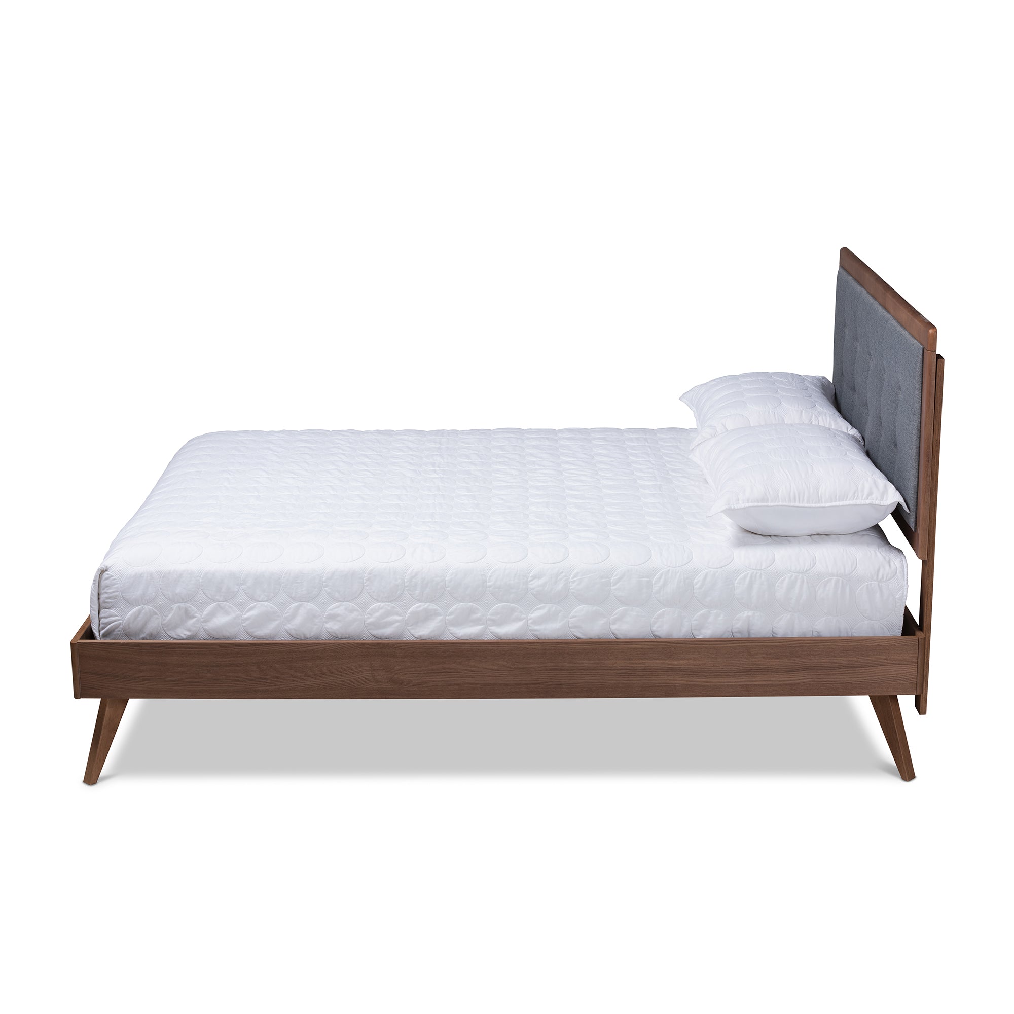 Ines Mid-Century Modern Fabric Upholstered Finished Wood Platform Bed