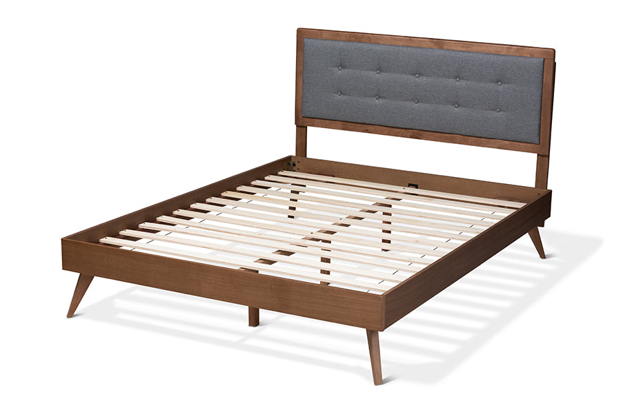 Ines Mid-Century Modern Fabric Upholstered Finished Wood Platform Bed