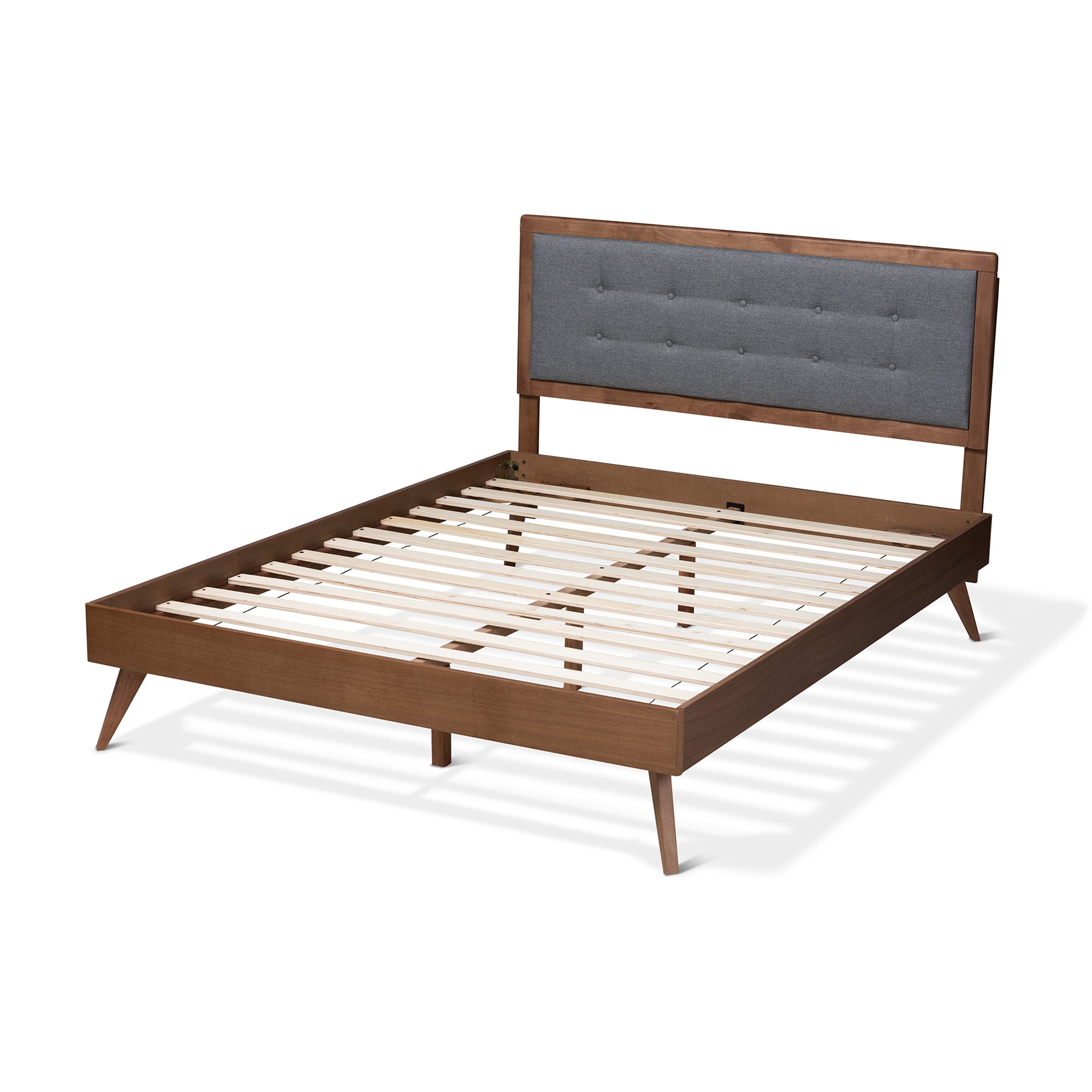 Ines Mid-Century Modern Fabric Upholstered Finished Wood Platform Bed