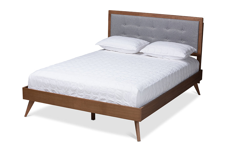 Ines Mid-Century Modern Fabric Upholstered Finished Wood Platform Bed