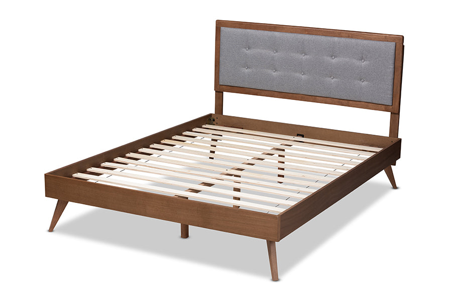 Ines Mid-Century Modern Fabric Upholstered Finished Wood Platform Bed