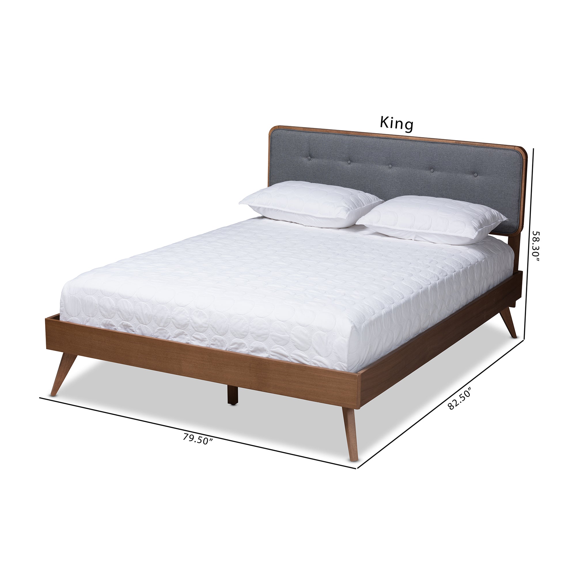 Dilara Mid-Century Modern Fabric Upholstered Finished Wood Platform Bed