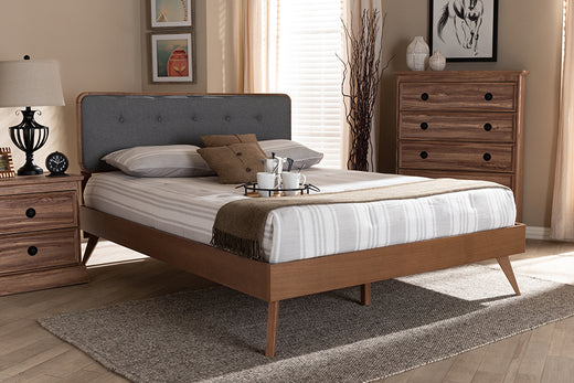 Dilara Mid-Century Modern Fabric Upholstered Finished Wood Platform Bed
