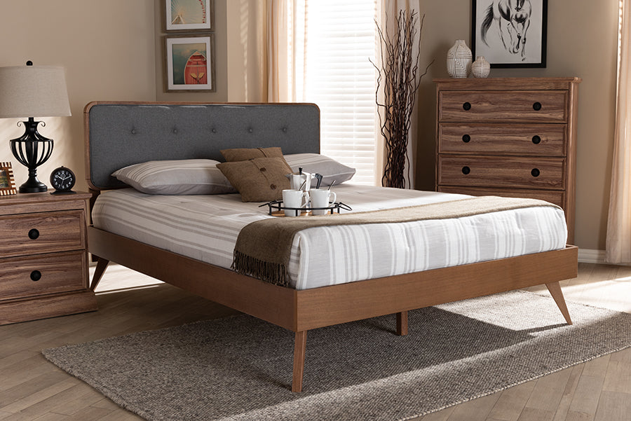 Dilara Mid-Century Modern Fabric Upholstered Finished Wood Platform Bed