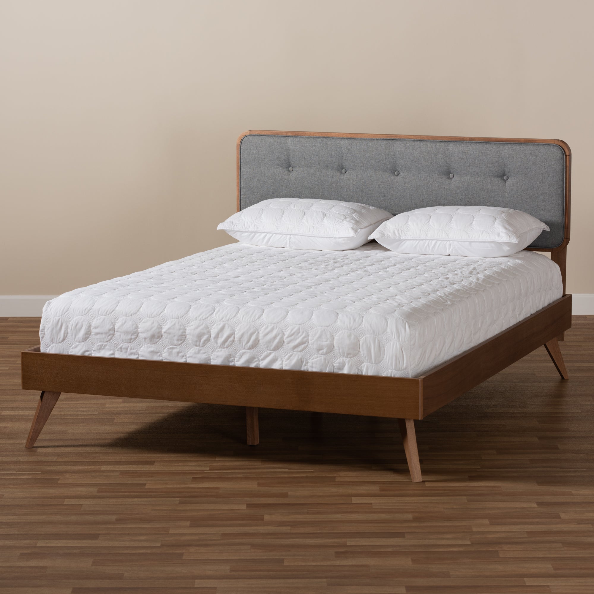 Dilara Mid-Century Modern Fabric Upholstered Finished Wood Platform Bed