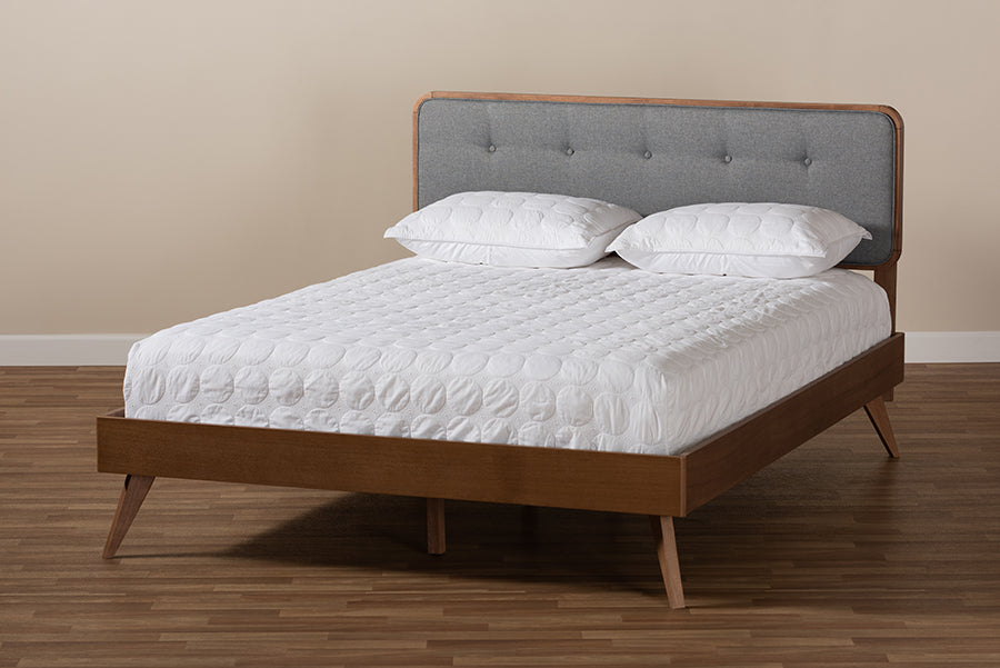 Dilara Mid-Century Modern Fabric Upholstered Finished Wood Platform Bed