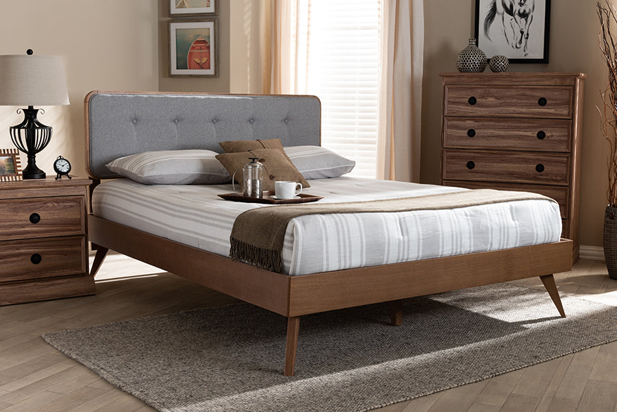 Dilara Mid-Century Modern Fabric Upholstered Finished Wood Platform Bed