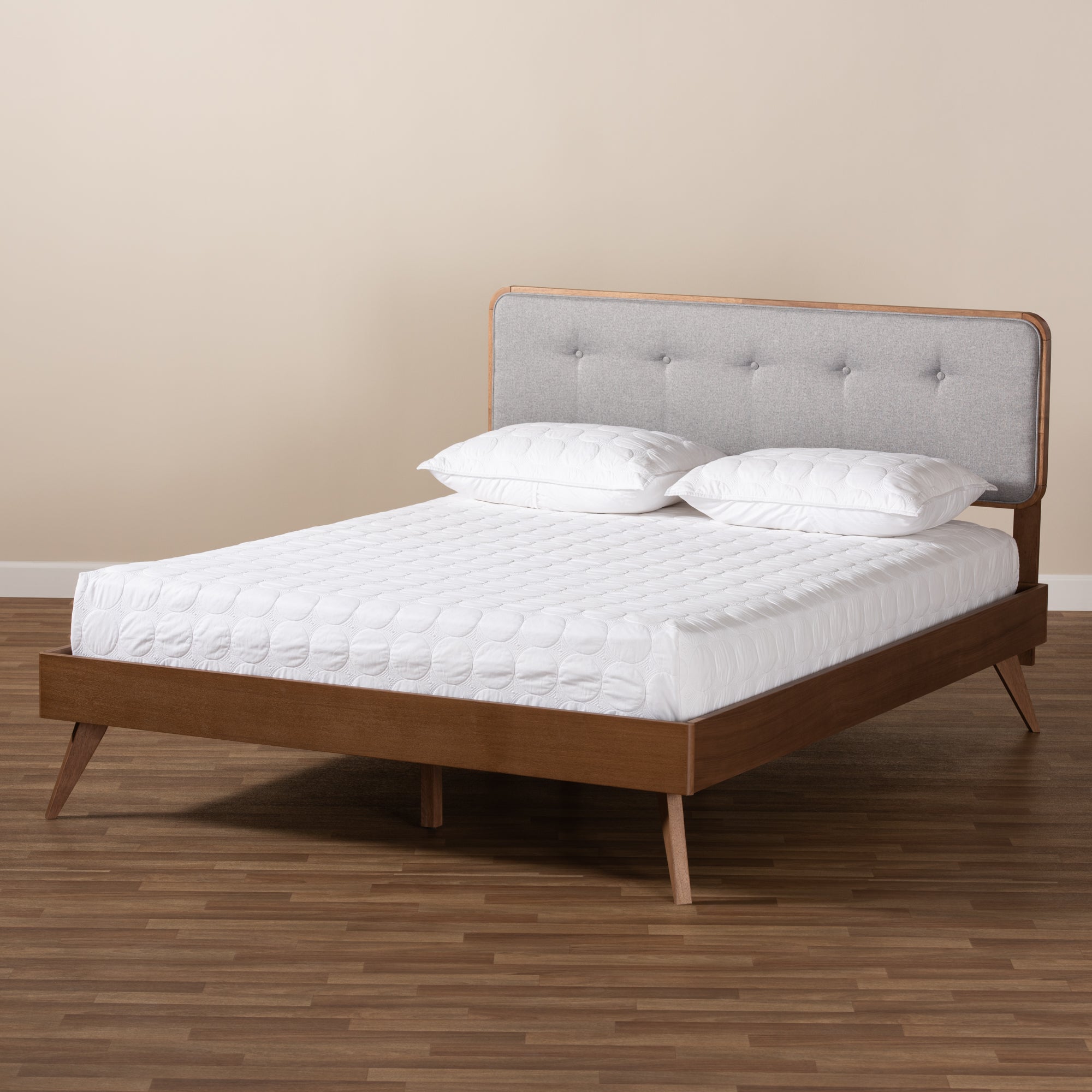 Dilara Mid-Century Modern Fabric Upholstered Finished Wood Platform Bed