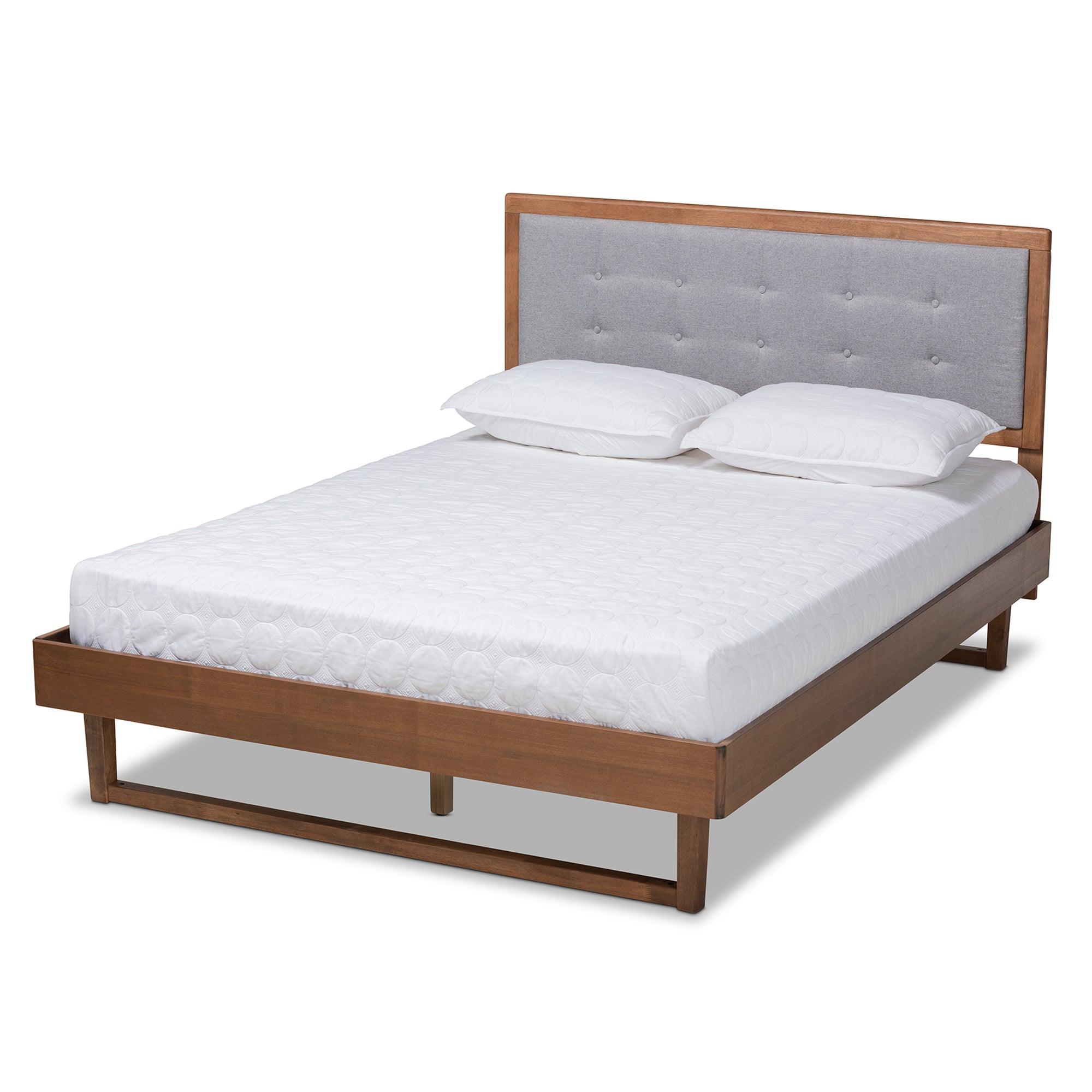 Viviana Modern and Contemporary Light Fabric Upholstered and Ash Finished Wood Platform Bed