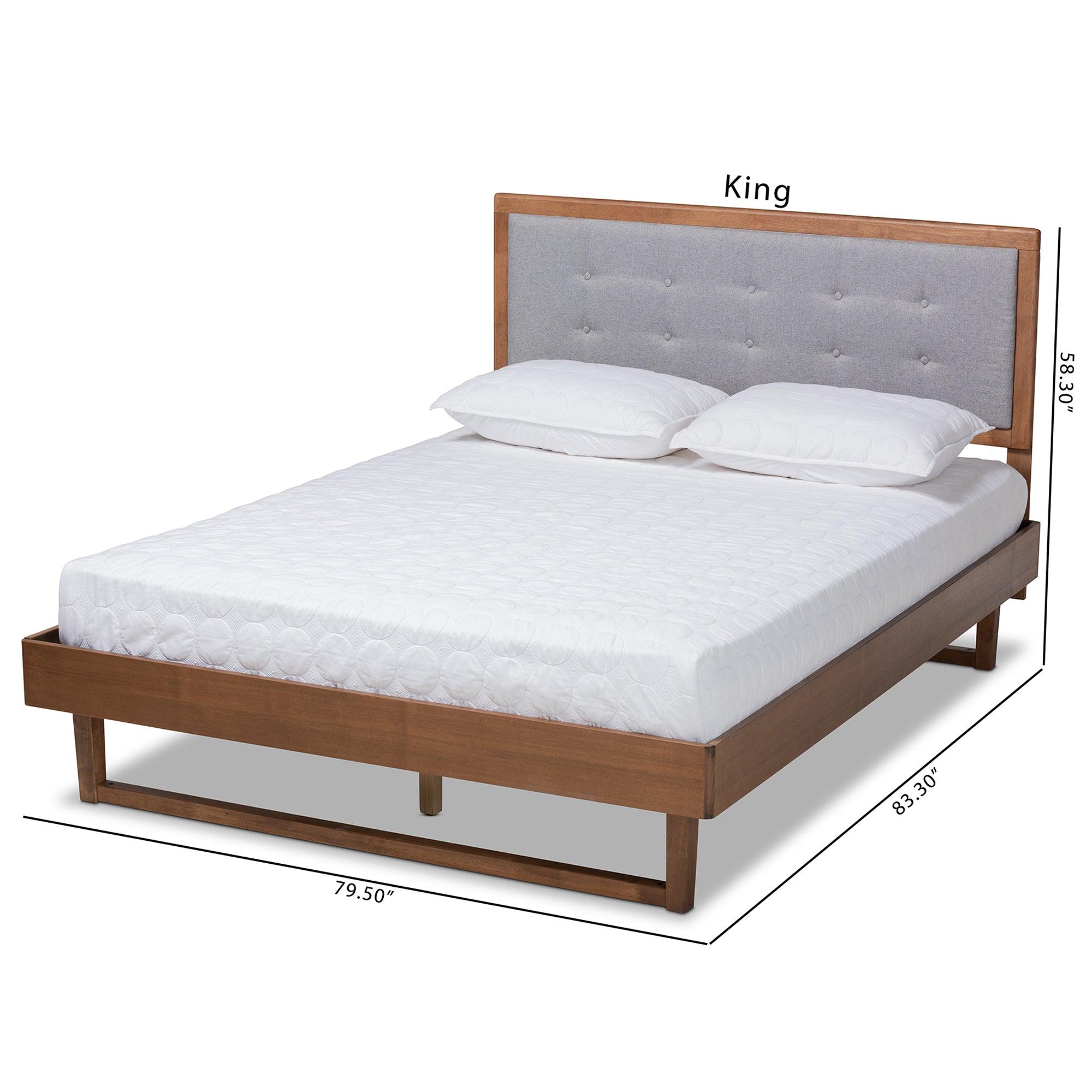 Viviana Modern and Contemporary Light Fabric Upholstered and Ash Finished Wood Platform Bed
