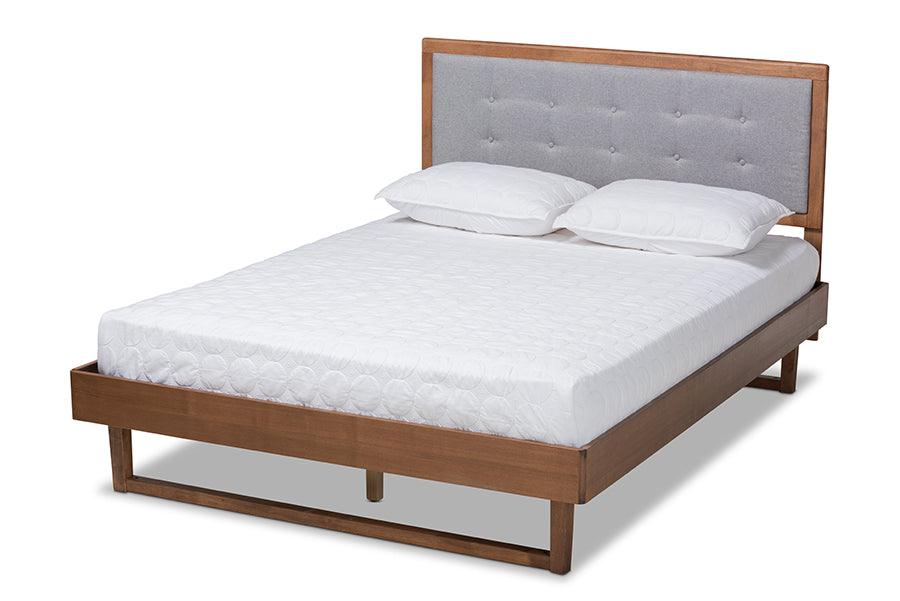 Viviana Modern and Contemporary Light Fabric Upholstered and Ash Finished Wood Platform Bed