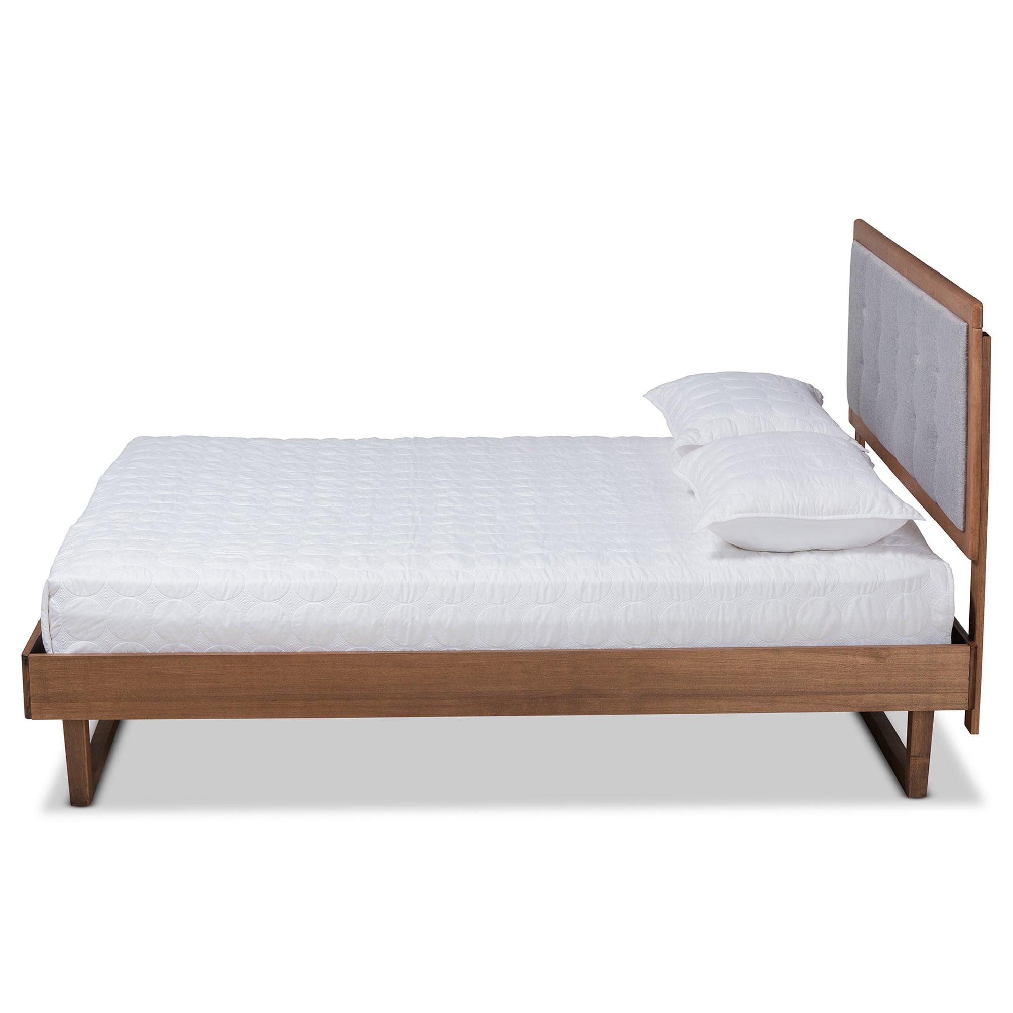 Viviana Modern and Contemporary Light Fabric Upholstered and Ash Finished Wood Platform Bed