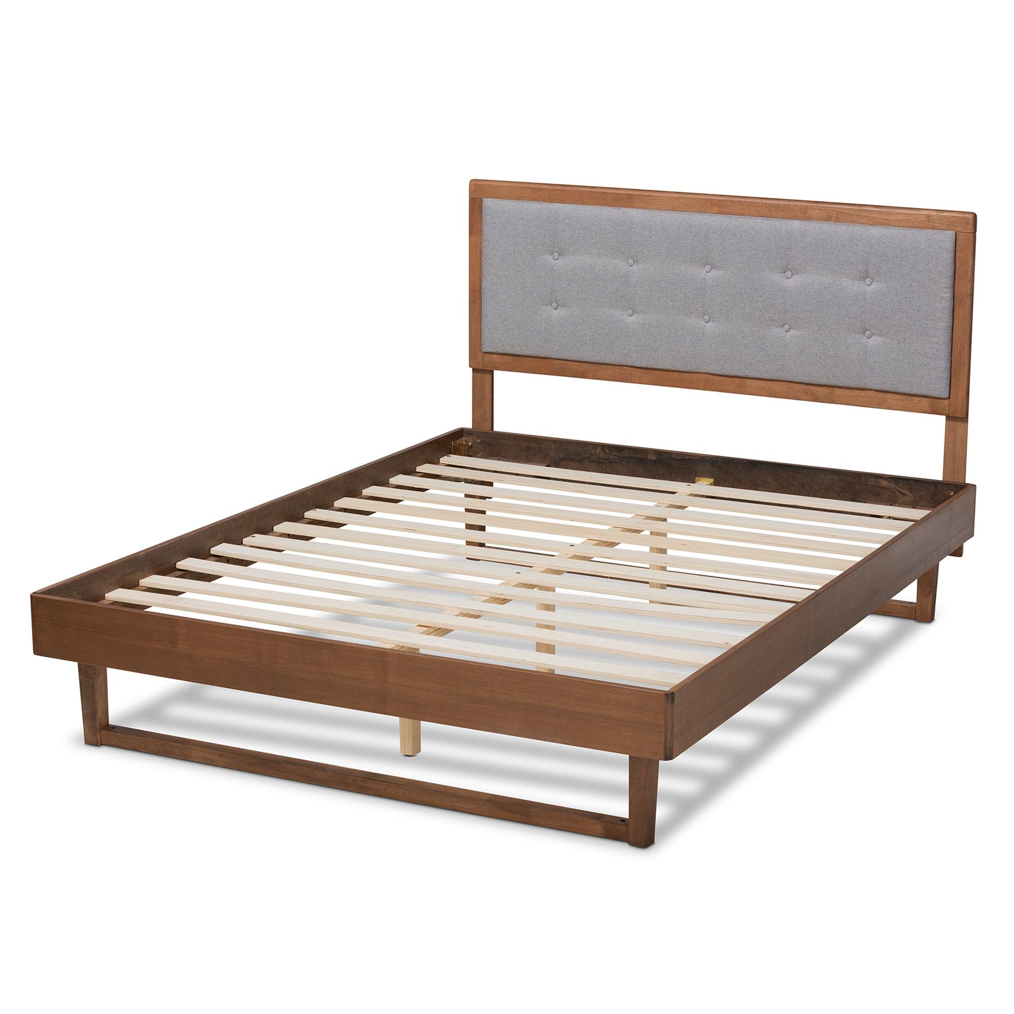 Viviana Modern and Contemporary Light Fabric Upholstered and Ash Finished Wood Platform Bed