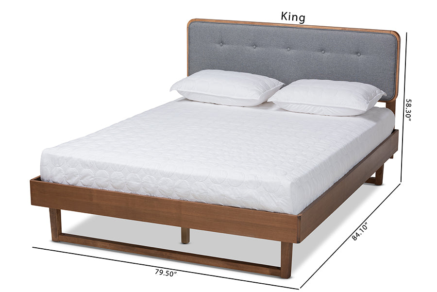 Natalia Mid-Century Modern Fabric Upholstered and Finished Wood Platform Bed
