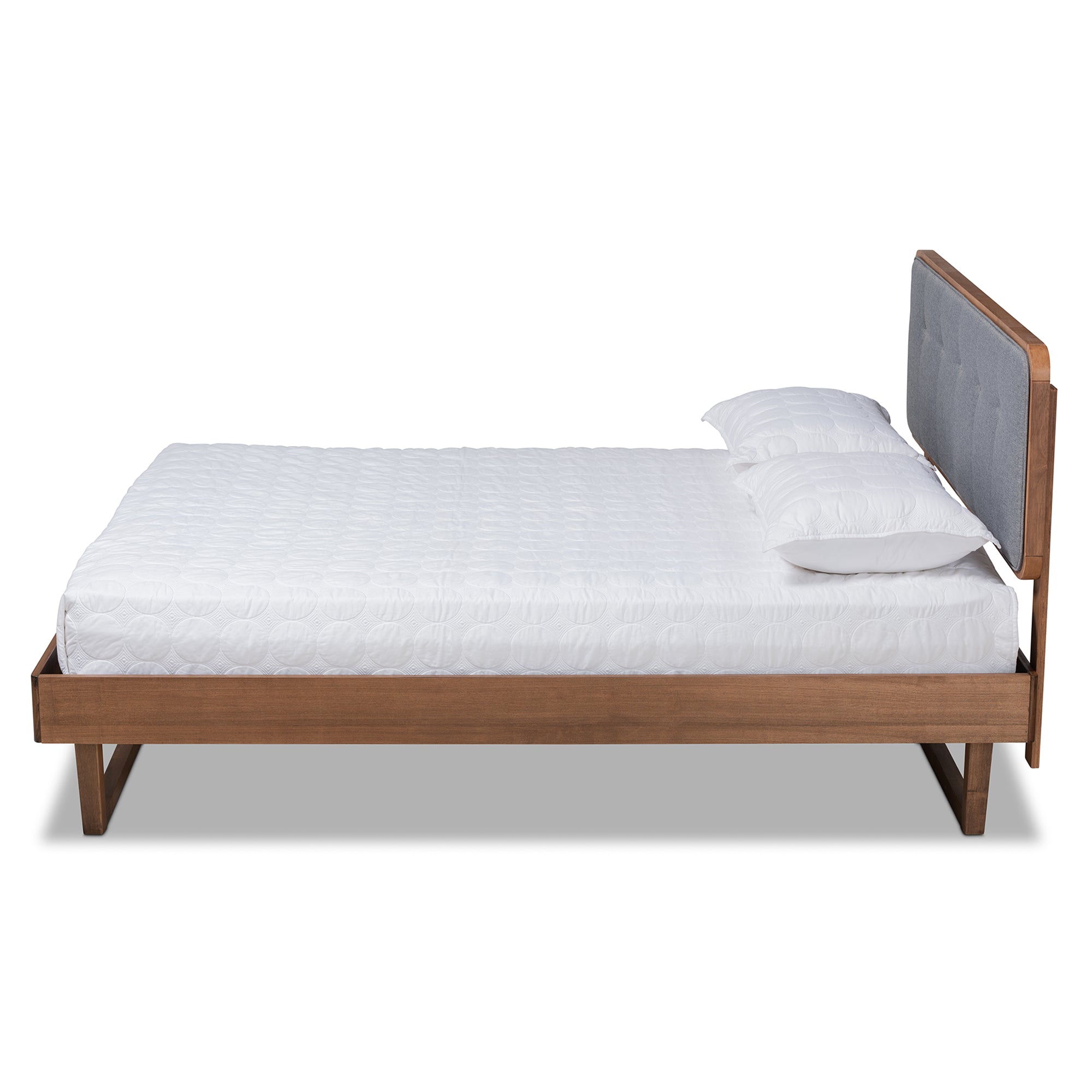 Natalia Mid-Century Modern Fabric Upholstered and Finished Wood Platform Bed