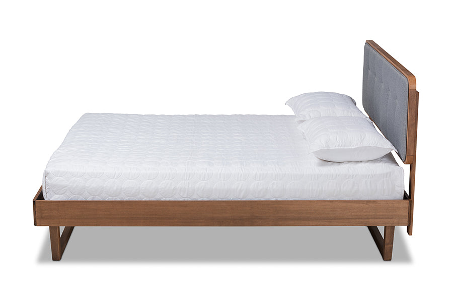 Natalia Mid-Century Modern Fabric Upholstered and Finished Wood Platform Bed