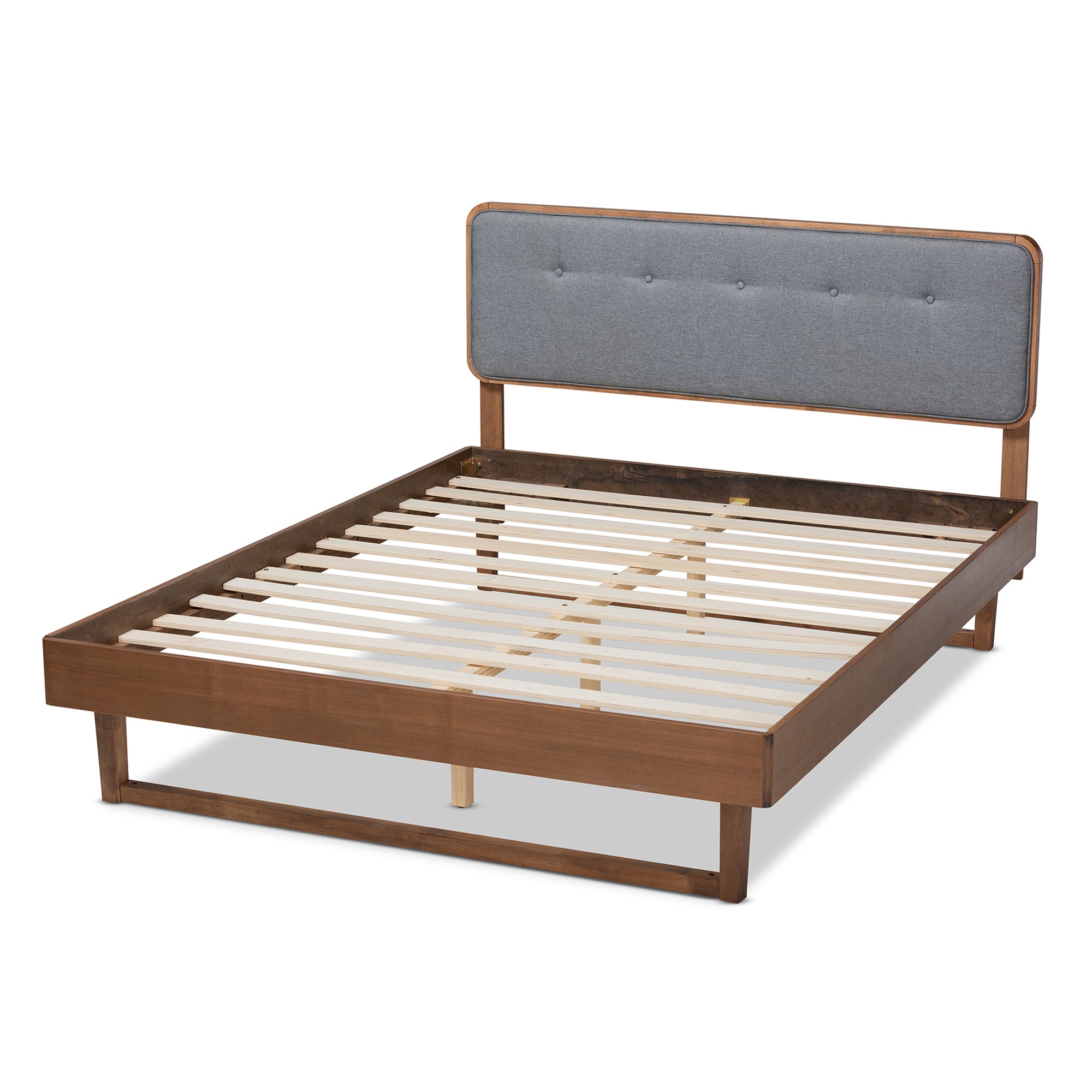 Natalia Mid-Century Modern Fabric Upholstered and Finished Wood Platform Bed