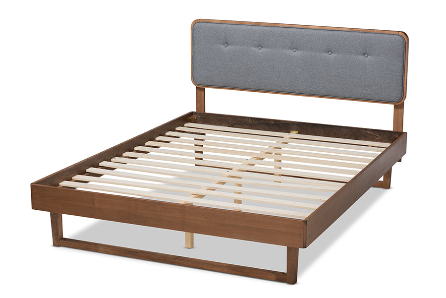 Natalia Mid-Century Modern Fabric Upholstered and Finished Wood Platform Bed