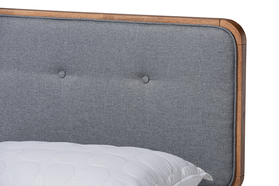 Natalia Mid-Century Modern Fabric Upholstered and Finished Wood Platform Bed