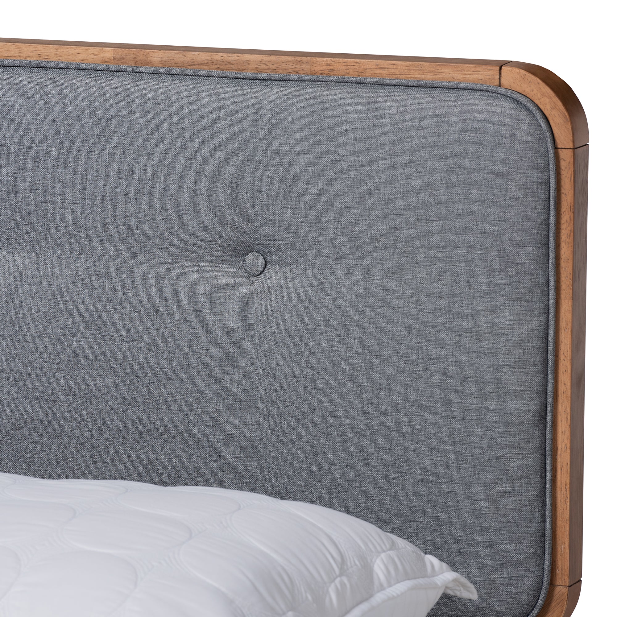Natalia Mid-Century Modern Fabric Upholstered and Finished Wood Platform Bed