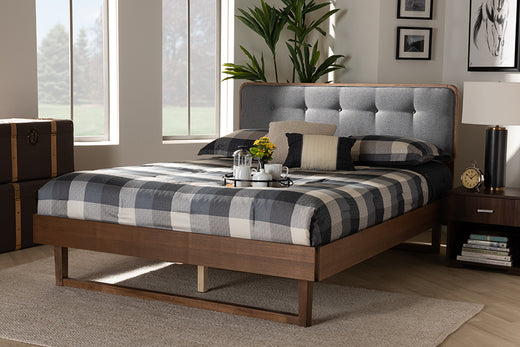 Natalia Mid-Century Modern Fabric Upholstered and Finished Wood Platform Bed