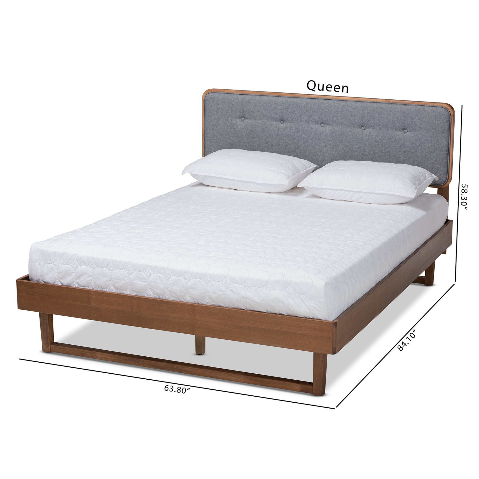 Natalia Mid-Century Modern Fabric Upholstered and Finished Wood Platform Bed