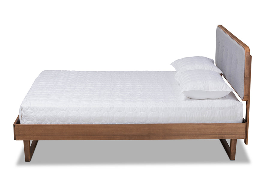 Natalia Mid-Century Modern Fabric Upholstered and Finished Wood Platform Bed