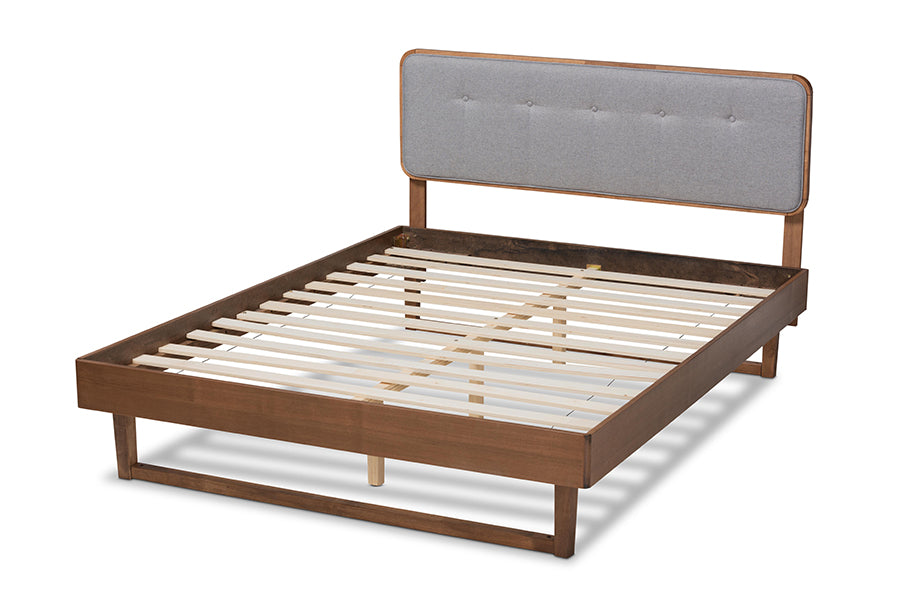 Natalia Mid-Century Modern Fabric Upholstered and Finished Wood Platform Bed