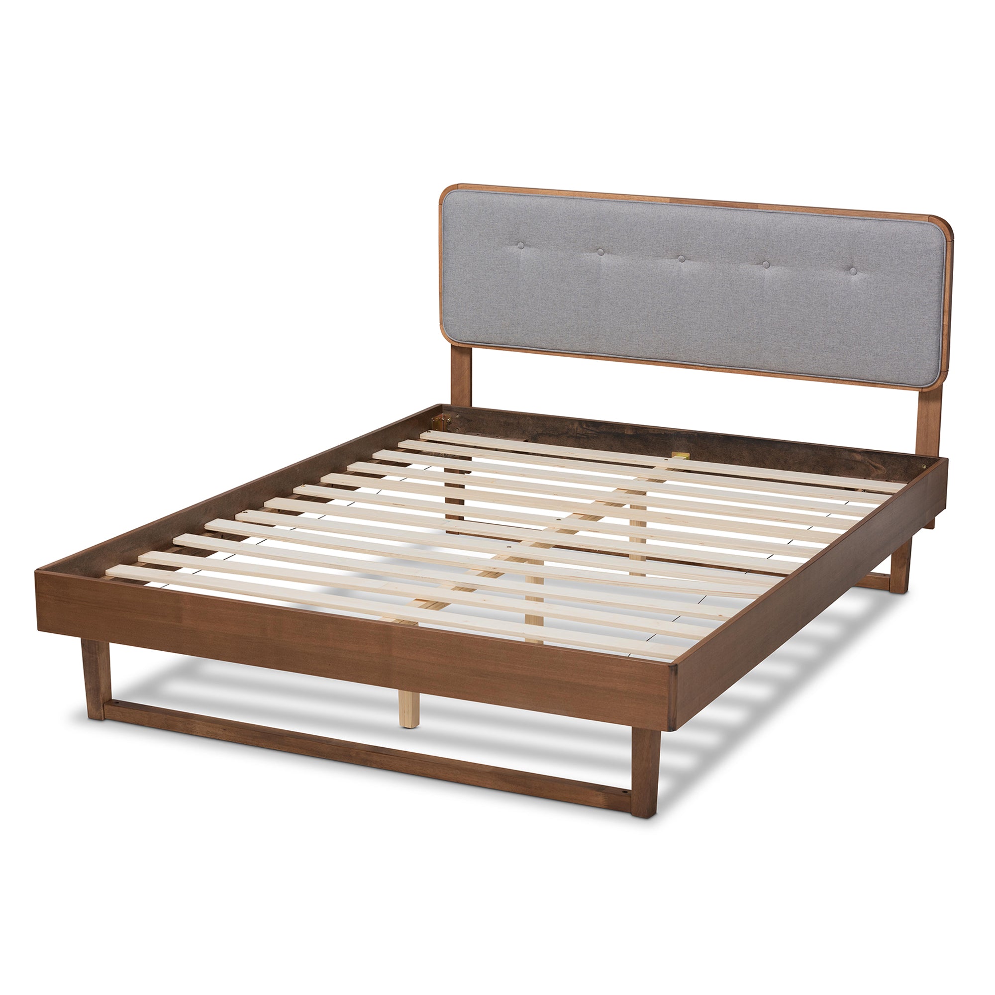 Natalia Mid-Century Modern Fabric Upholstered and Finished Wood Platform Bed