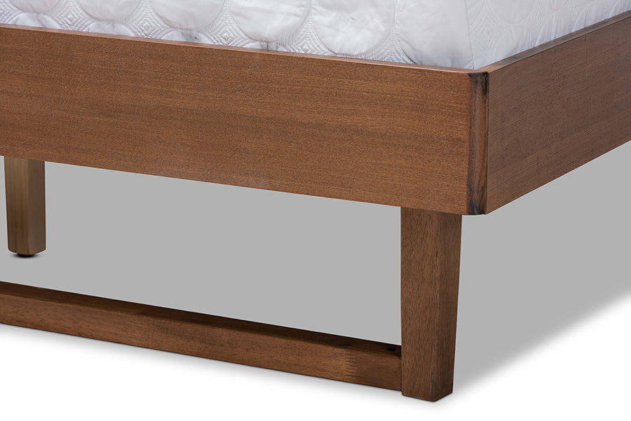 Natalia Mid-Century Modern Fabric Upholstered and Finished Wood Platform Bed