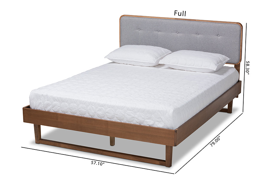 Natalia Mid-Century Modern Fabric Upholstered and Finished Wood Platform Bed