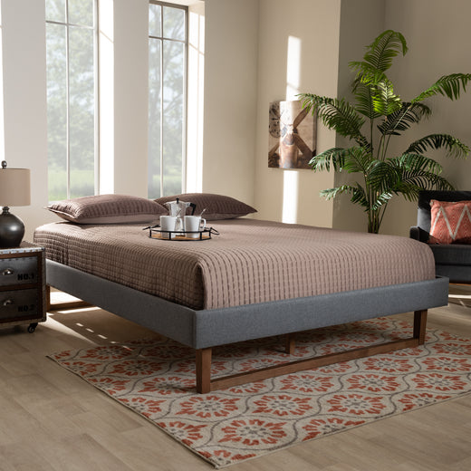 Liliya Mid-Century Modern Dark Fabric Upholstered Finished Wood Platform Bed