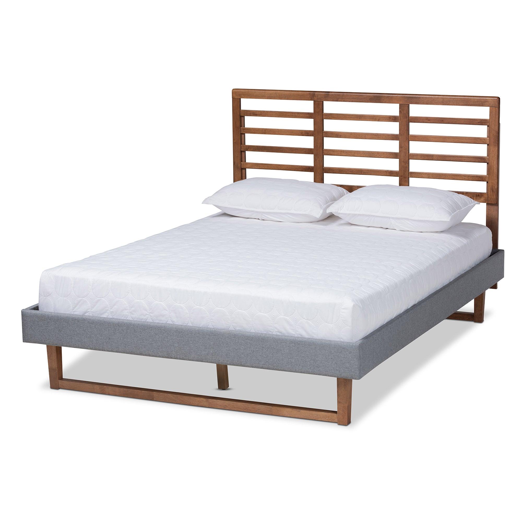 Rina Modern and Contemporary Dark Fabric Upholstered and Ash Finished Wood Platform Bed