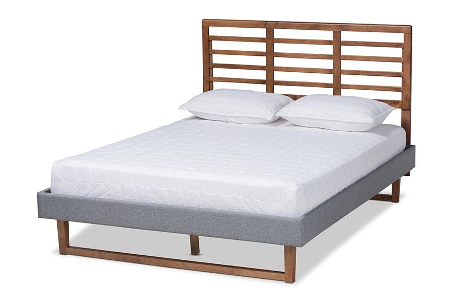 Rina Modern and Contemporary Dark Fabric Upholstered and Ash Finished Wood Platform Bed