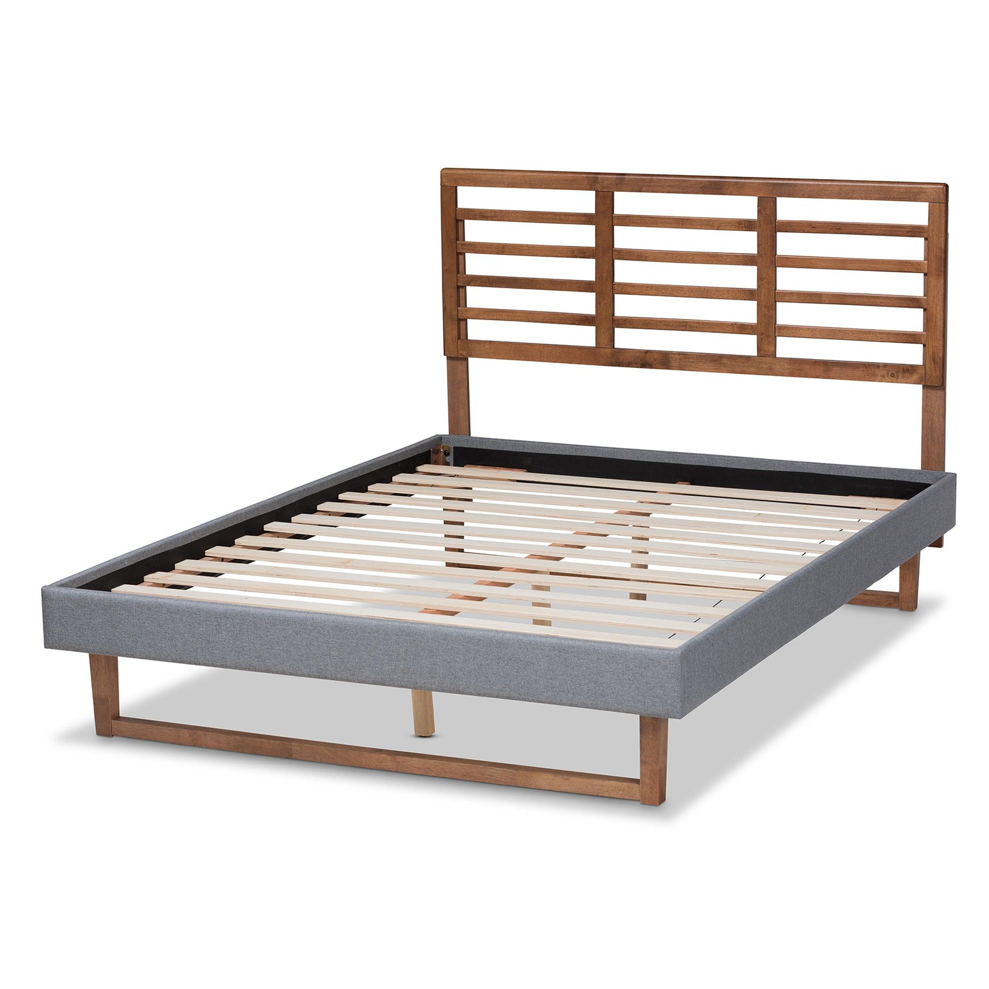 Rina Modern and Contemporary Dark Fabric Upholstered and Ash Finished Wood Platform Bed