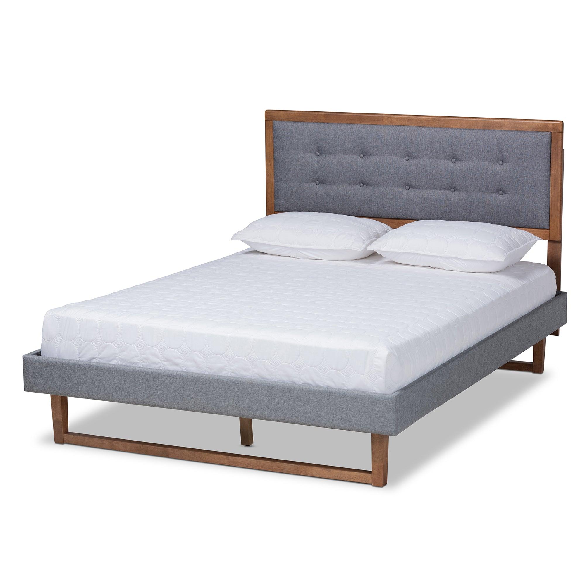 Emele Modern Transitional Dark Fabric Upholstered and Ash Finished Wood Platform Bed