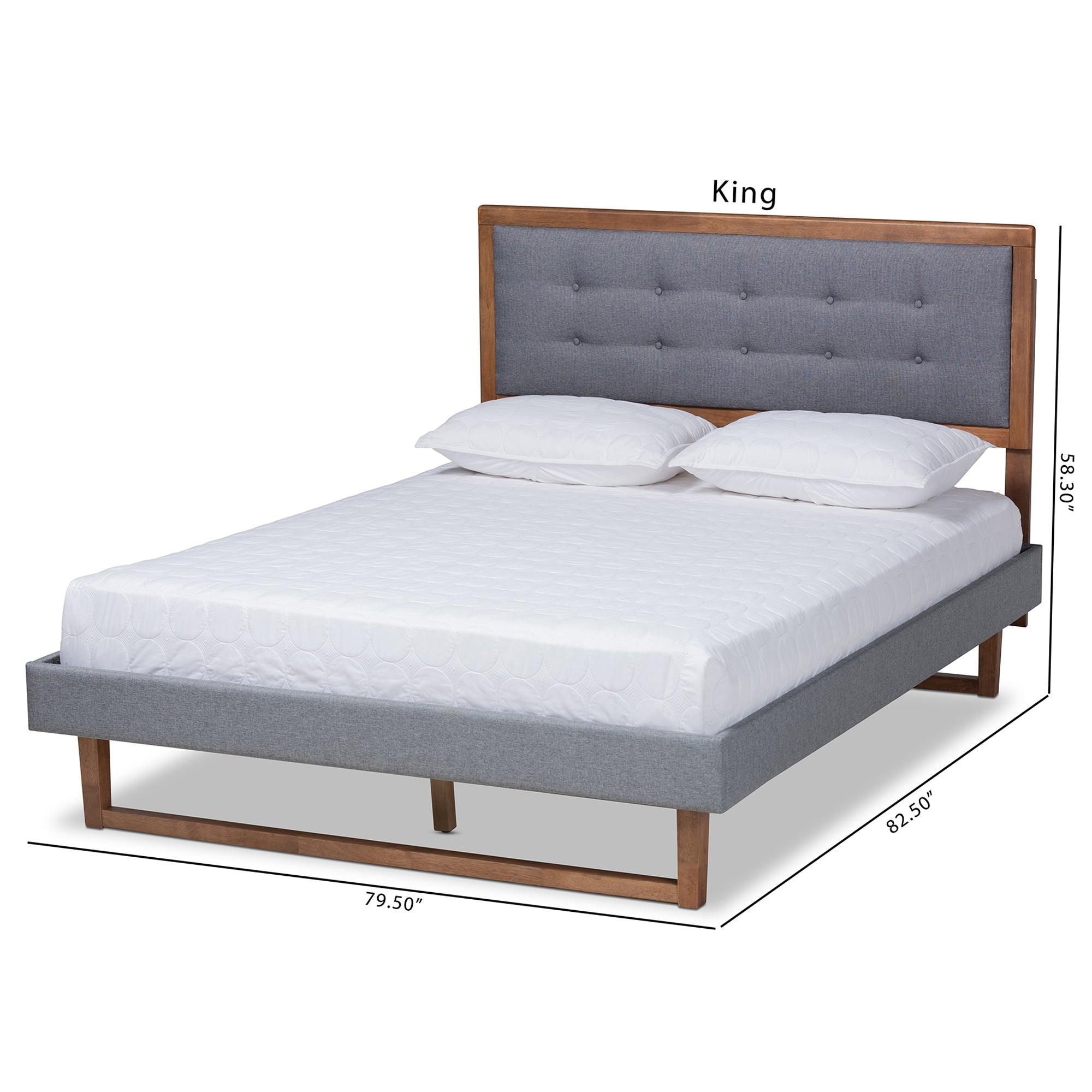 Emele Modern Transitional Dark Fabric Upholstered and Ash Finished Wood Platform Bed