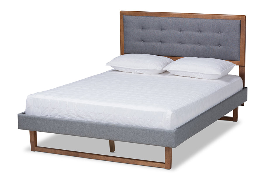 Emele Modern Transitional Dark Fabric Upholstered and Ash Finished Wood Platform Bed