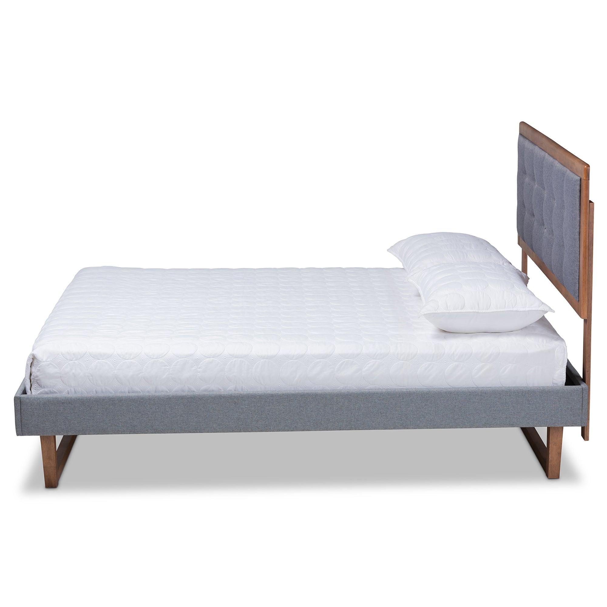 Emele Modern Transitional Dark Fabric Upholstered and Ash Finished Wood Platform Bed