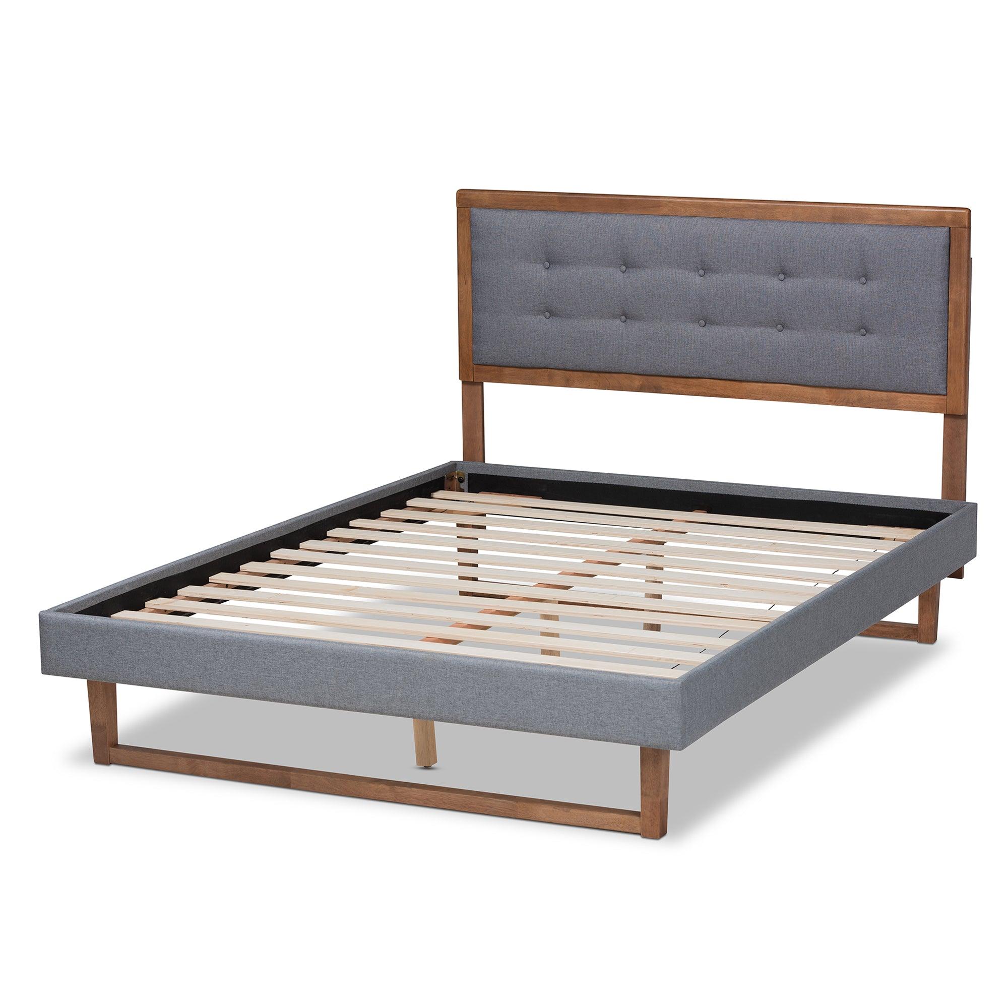 Emele Modern Transitional Dark Fabric Upholstered and Ash Finished Wood Platform Bed