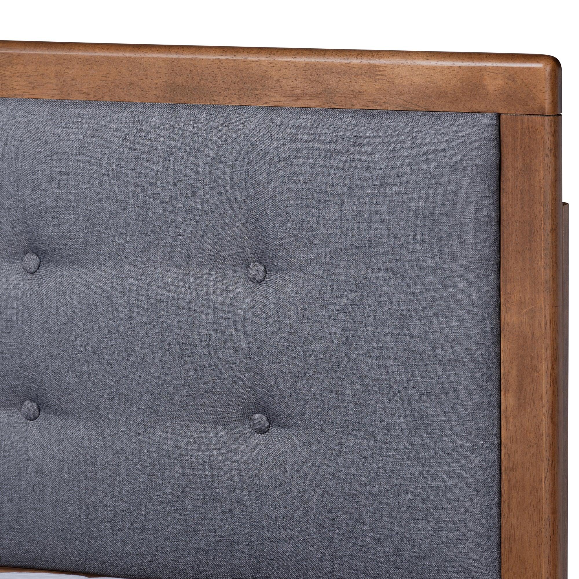 Emele Modern Transitional Dark Fabric Upholstered and Ash Finished Wood Platform Bed